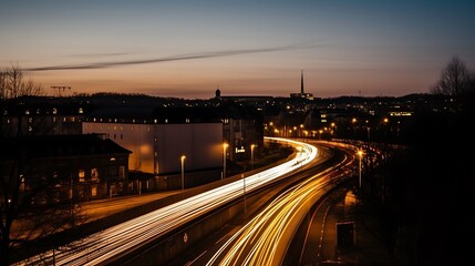 City Highway Light Trails At Twilight