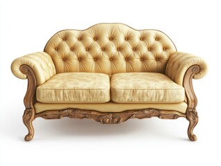 Elegant vintage sofa with tufted upholstery and ornate wooden legs