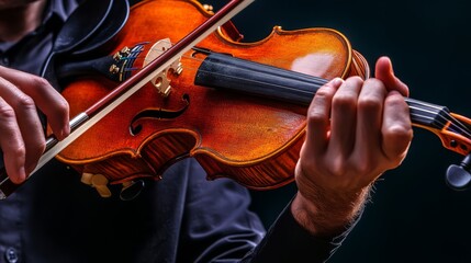 Fototapeta premium Close-up of hands playing violin.