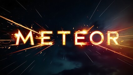 Fiery meteor word art with sparks streaking across dark night sky.