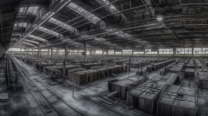 Fototapeta premium Abandoned Factory Interior Showing Extensive Decay And Dust