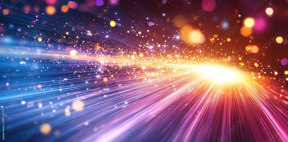 Poster a vibrant abstract background with light streaks and bokeh effects, conveying energy and motion.