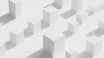 Obraz premium Abstract white cubes casting shadows on a light background.