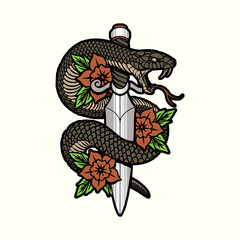 snake and knife with flowers