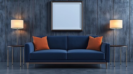 Modern sofa with stylish lamps cozy living room interior design contemporary space warm colors