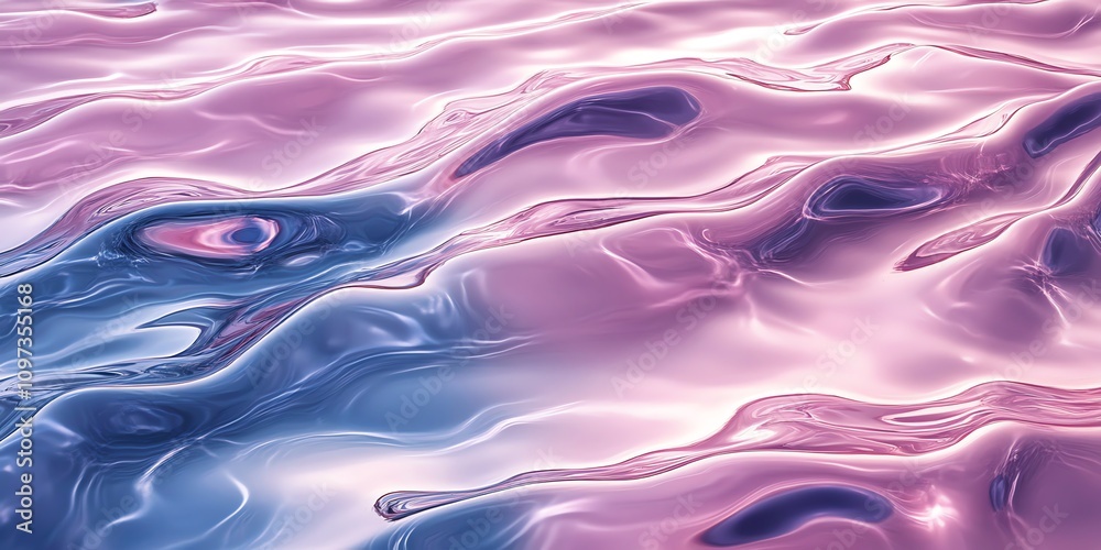 Poster Abstract flowing waves in soft pink and blue tones, creating a serene and calming effect.