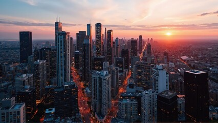 Obraz premium Generative AI, Golden Hour Skyline over a Modern Metropolis