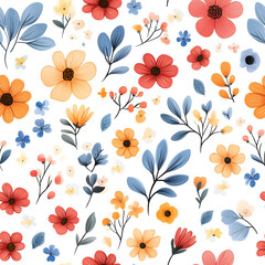Floral flowers and beautiful colorful leaves wallpaper seamless pattern for interior decoration or background.