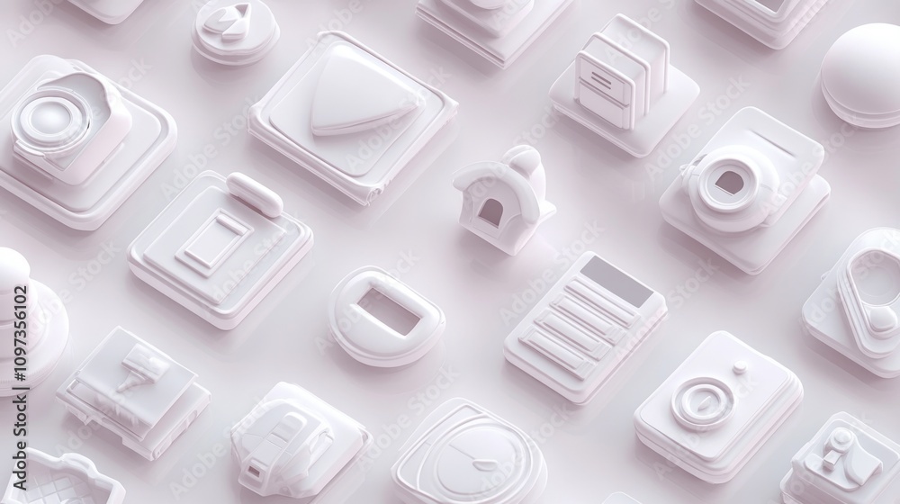 Aufkleber white minimalist technology icons arranged on a surface