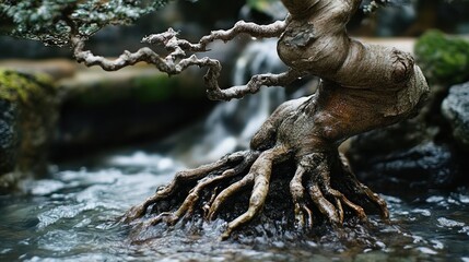 Serene Bonsai by the Creek: A Study in Miniature Nature