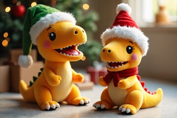 Festive Kawaii Dinosaur Plush Toys with Hats
