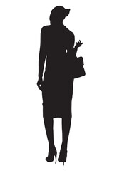 A shopping woman holding a bag standing pose vector silhouette