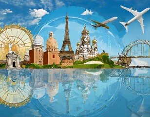 Obraz premium Travel, world landmarks on the background of blue sky