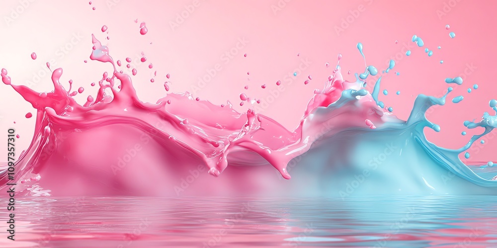 Poster a vibrant splash of pink and blue liquid creating an artistic visual effect.