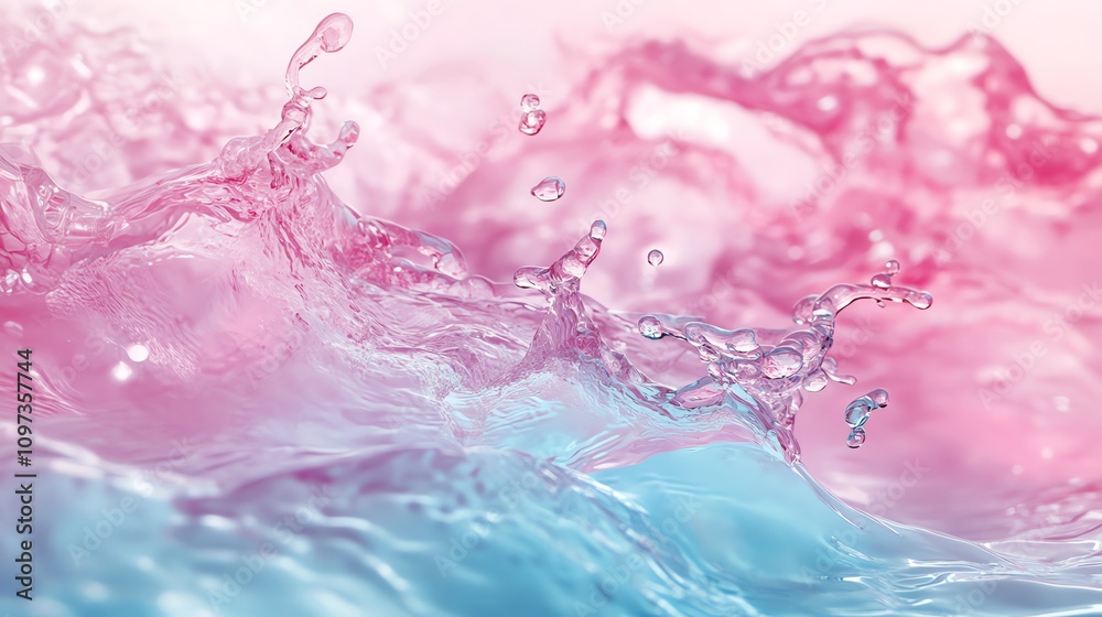 Poster Abstract water splash with pink and blue hues, creating a vibrant and dynamic visual effect.