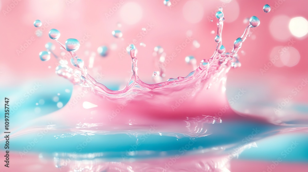 Poster A splash of water creates dynamic patterns in pink and blue hues.