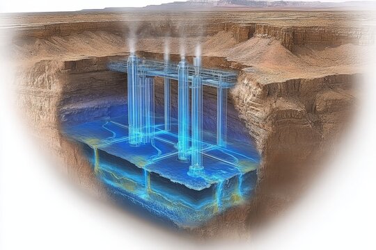Cross sectional geological illustration showing groundwater reservoirs with cascading aquifers and subsurface water flow highlighting natural water systems and hydrological processes