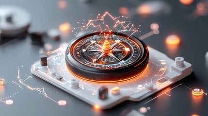 Futuristic Compass with Neon Elements in Dark Technology Setting