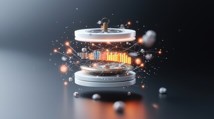 Futuristic Mechanical Components with Abstract Data Visualization