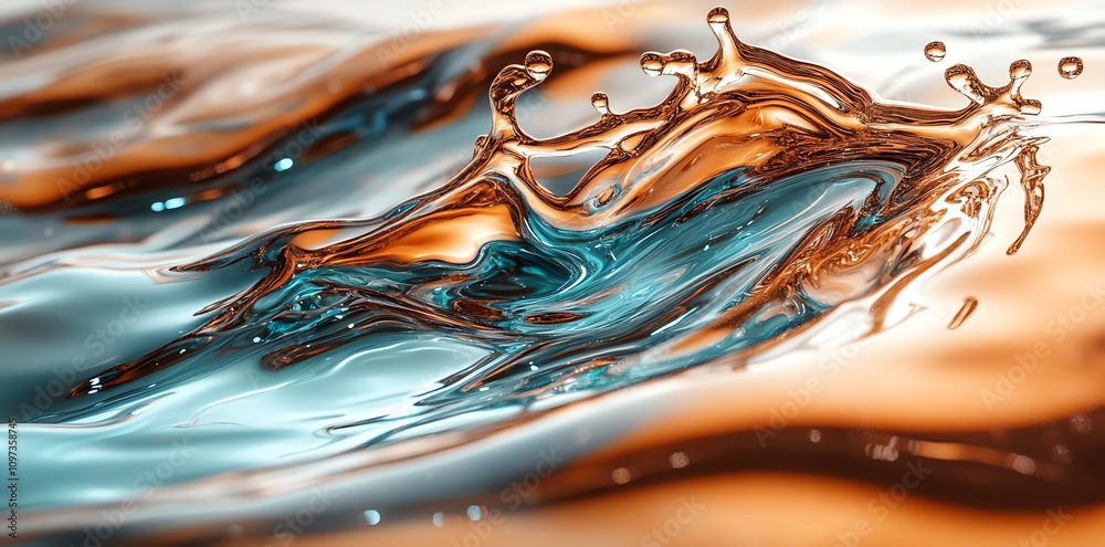 Poster Abstract depiction of fluid dynamics with splashes and color gradients.