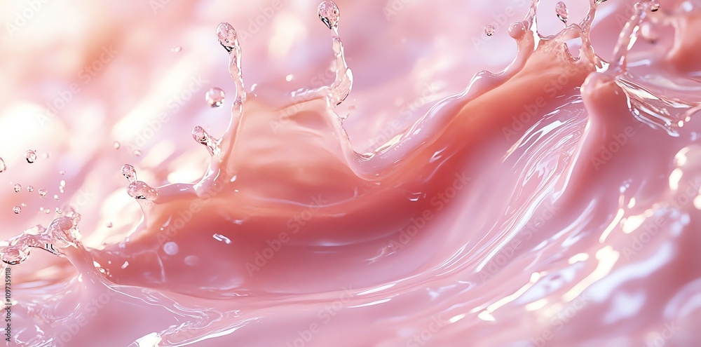 Poster a close-up of pink liquid with splashes, evoking a sense of fluidity and motion.