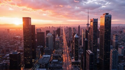 Fototapeta premium Generative AI, Golden Hour Skyline over a Modern Metropolis