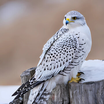 White Gyrfalcon on a log