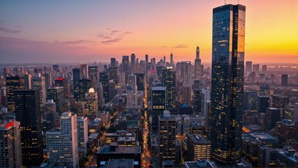 Obraz premium Generative AI, Golden Hour Skyline over a Modern Metropolis