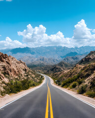 Naklejka premium A road of travel through unique landscapes. Landmarks by road by car through nature and a passion for traveling around the world