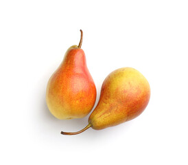 Fresh ripe juicy pears isolated on white, top view