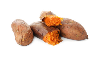 Tasty cooked sweet potatoes isolated on white