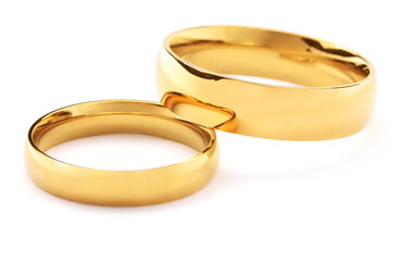 Beautiful golden wedding rings isolated on white