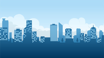 Landscape illustration of city building silhouette in the morning