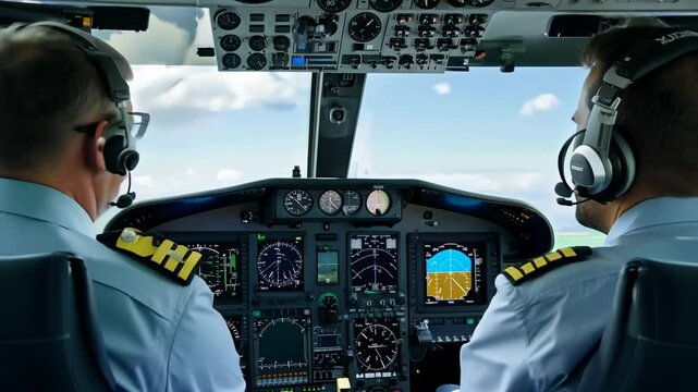 Pilots working together seamlessly in a cockpit during flight, illustrating the concepts of teamwork, concentration, and dedicated focus vital for successful aviation operations and safety