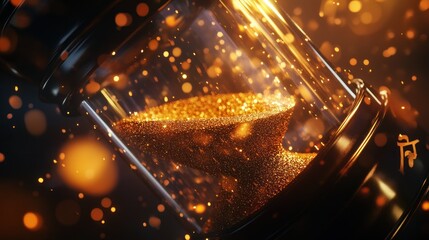 glowing hourglass filled with shimmering particles.