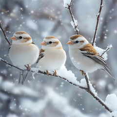 Fototapeta premium Snow bunting found in open fields and snowy landscapes, often in flocks.