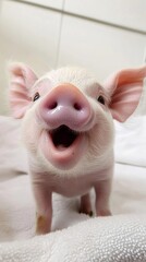 Adorable piglet joyfully smiling: capturing the