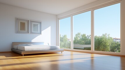 Minimalist bedroom design urban apartment interior photography bright environment modern view tranquil concept