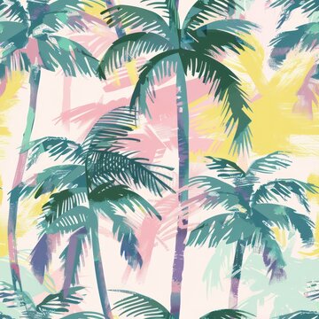 seamless tropical palm tree fabric background 
By Generated AI