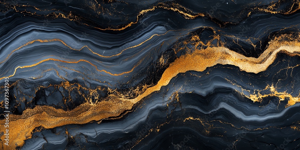 Aufkleber Abstract design featuring flowing black and gold patterns.