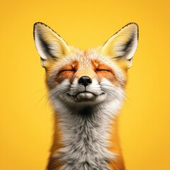 Obraz premium Happy fox with eyes closed. AI.