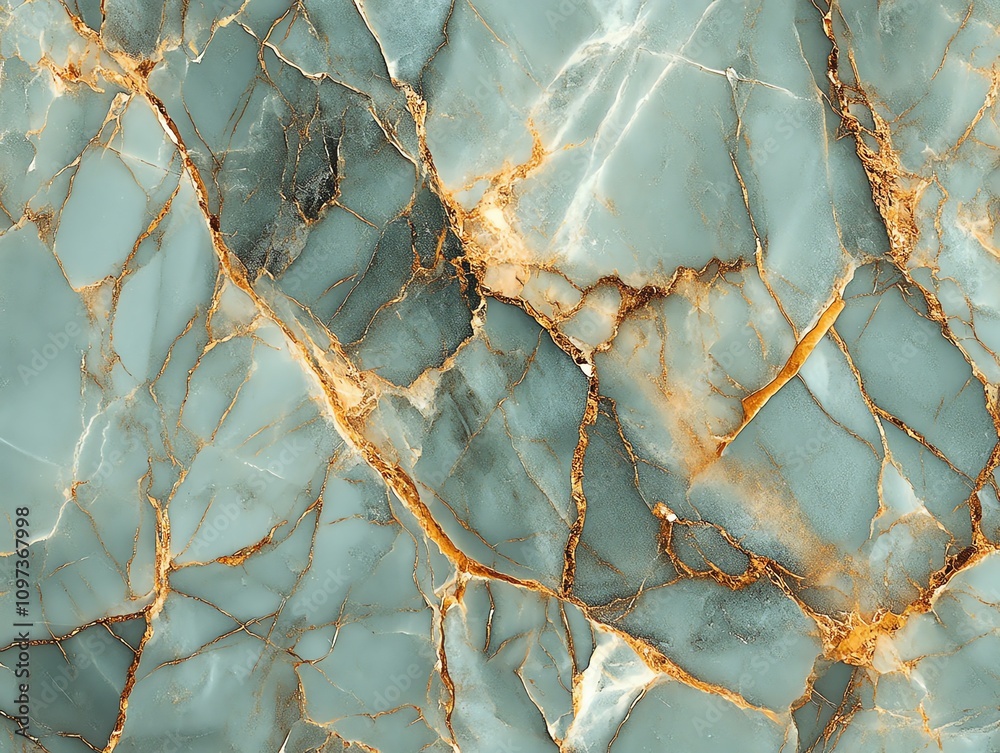 Poster a close-up view of a textured, marbled surface with teal and gold veins.