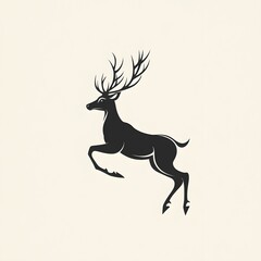 Obraz premium Black Silhouette of a Jumping Deer with Antlers