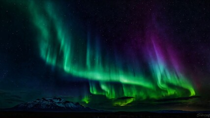 AI GENERATE,A colorful aurora borealis in the night sky, with gradients blending green, purple, and blue,bokeh
