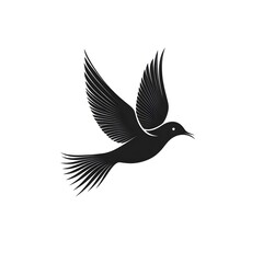 Obraz premium Black Silhouette of a Bird in Flight with Detailed Wings