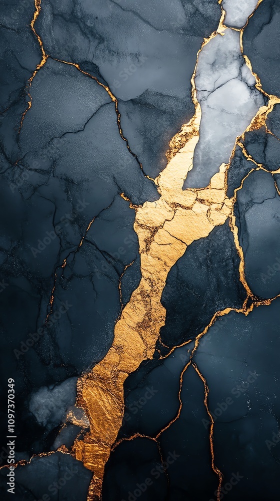 Poster A close-up of textured dark stone with a striking golden vein running through it.