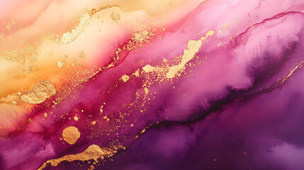 Obraz premium Sunset-inspired watercolor blend with rich pinks and golds slowly merging into deep purples