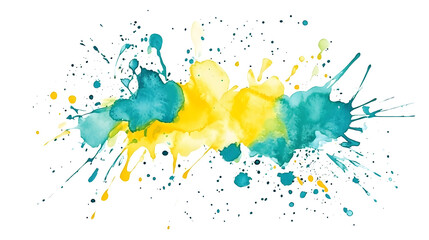 Watercolor splatters in bright yellow and teal creating an energetic summer feel