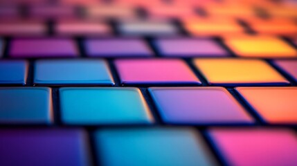 Obraz premium Vibrant Hues: A captivating close-up of colorful square tiles, creating a mesmerizing mosaic of pastel and jewel tones. The image evokes feelings of creativity, energy, and visual delight.