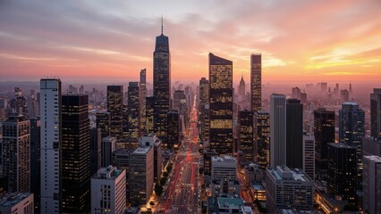 Fototapeta premium Generative AI, Golden Hour Skyline over a Modern Metropolis